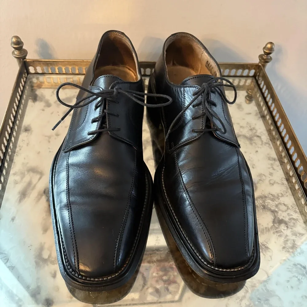Bachrach Shoes Mens Size 11 Made in Italy Leather Derby Apron Toe‎ Black Dress